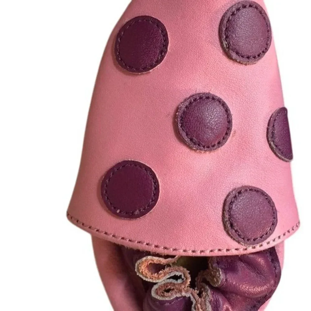 Pink & Purple Polka Dot Baby Moccasins Soft Sole Leather Shoes By Elk